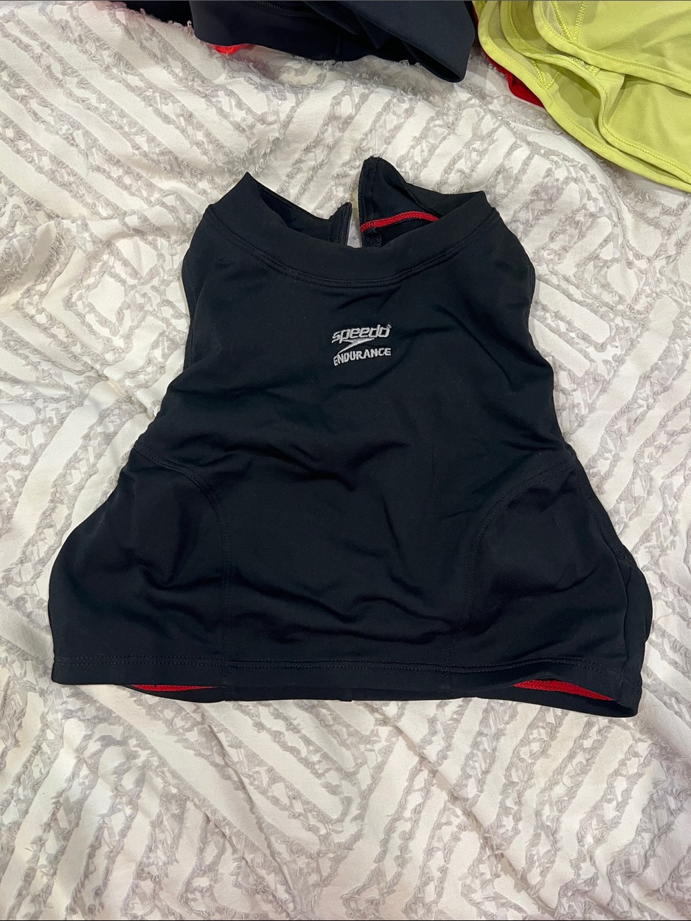 Speedo Black High-Neck Endurance Swim Top with Red Accents